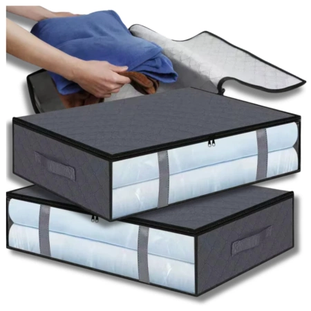 Set organizator din 2 piese, geanta dulap pentru lenjerie de pat, haine, gri mare