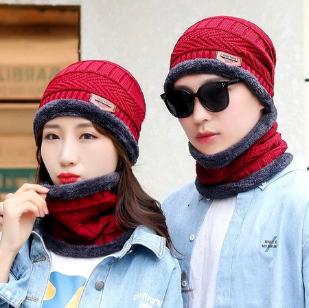 Set barbati: palarie + esarfa, tunel termoizolant rosu