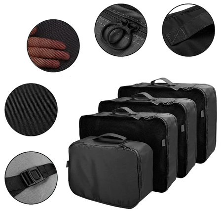 Set de călătorie de 8 organizatoare de valize impermeabile, negru