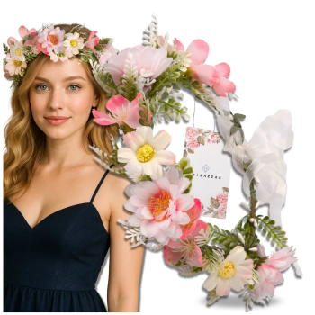 Coronita de comuniune roz Bentita Flori Trandafiri Stil Boho