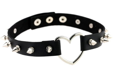 Colier punk, guler din piele, choker, țepi, inimă