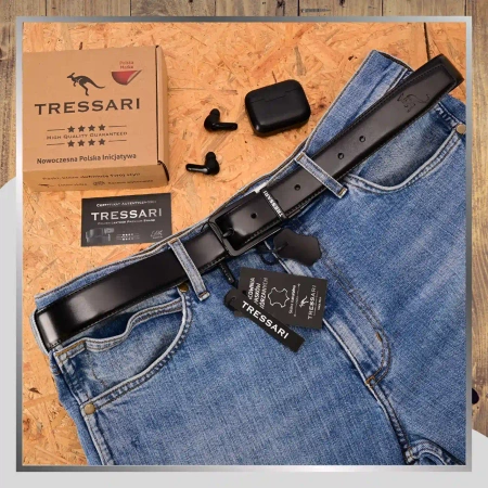 Curea din piele TRESSARI, cu două fețe, 120 cm, neagră, maro, pentru pantaloni