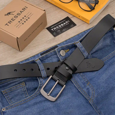 Curea barbati TRESSARI 125 cm 100% piele naturala, piele neagra pentru pantaloni