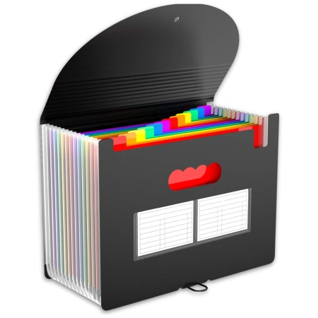 Dosar organizator pentru documente A4, servietă spațioasă, 13 compartimente, negru