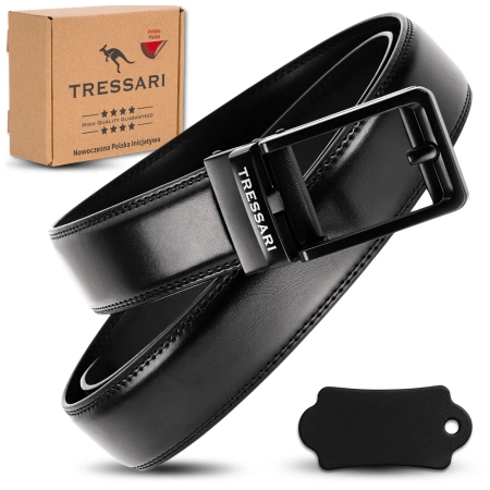 Curea bărbătească din piele naturală TRESSARI 120cm neagră pentru pantaloni