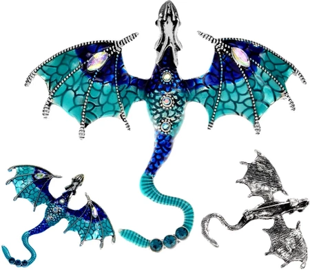 Broșă elegantă cu dragon albastru cu zirconi