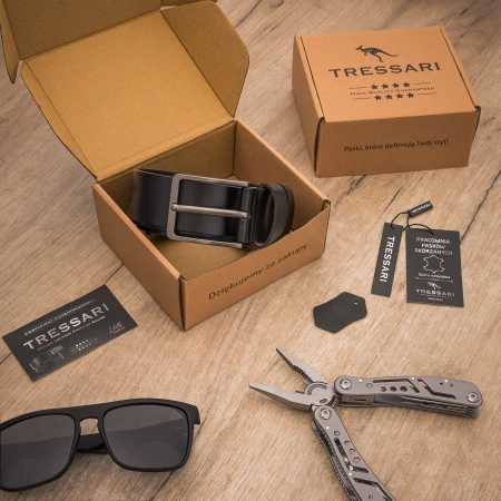 Cureaua barbati piele TRESSARI, piele naturala, 100% neagra, pentru pantaloni