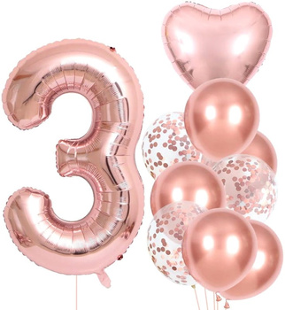 Set de 10 baloane roz pentru a treia aniversare