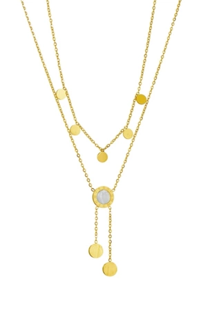 Colier de aur din oțel chirurgical cu inele duble placate cu aur