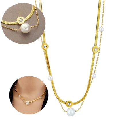 Colier de șarpe dublu din aur cu perle din oțel chirurgical