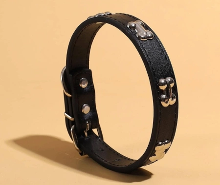 Guler de câine din piele drăguț cu glezne negru reglabil