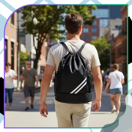 Rucsac sport cu șnur pentru antrenament de gimnastică, negru