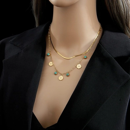 Colier elegant din aur cu pandantive duble din oțel chirurgical