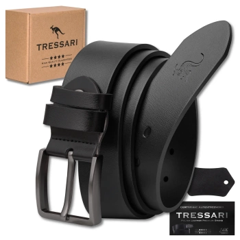 Cureaua barbati piele TRESSARI, piele naturala, 100% neagra, pentru pantaloni