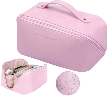 Organizator elegant pentru geanta cosmetica din piele ecologica, roz pal