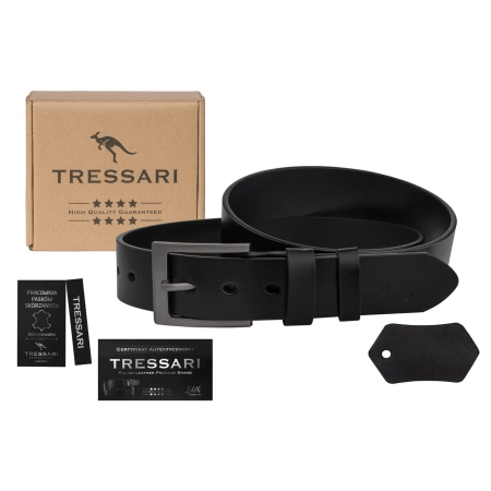 Curea barbati din piele, 100% piele naturala, neagra, pentru pantaloni TRESSARI
