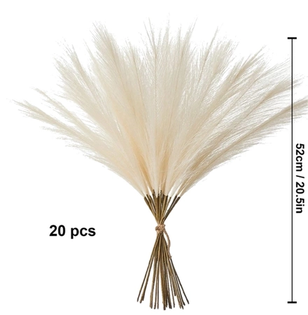 Iarbă artificială de pampas, 20 buc, stuf decorativ bej, pene