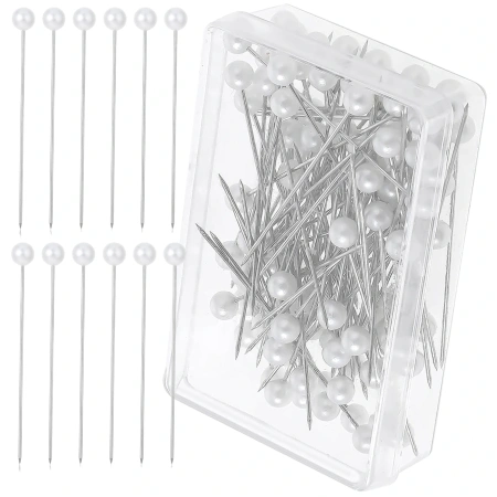 Set de 100 de ace de croitorie cu cap rotund 65 mm, alb perlat