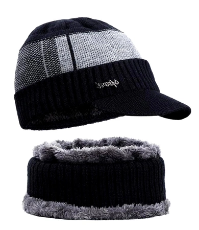 Set de iarna: sapca baseball + cos de fum, tunel izolat barbatesc