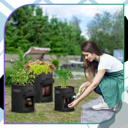 Set saci mare de 3 saci ghiveci pentru plantare legume 35x30 cm