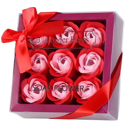 Trandafiri decorativi parfumati de sapun 9 buc. set cadou roșu