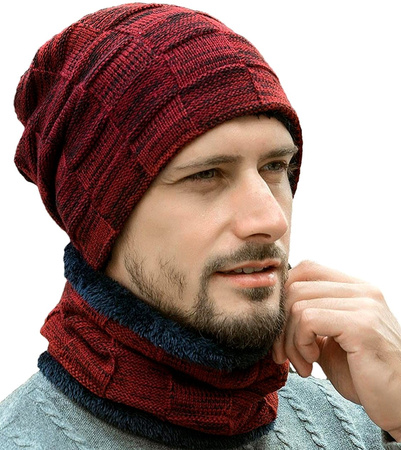 Set de iarna izolat barbatesc cu palarie + cos tunel