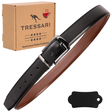 Curea din piele dublă TRESSARI, 120 cm, negru-maro, pentru pantaloni
