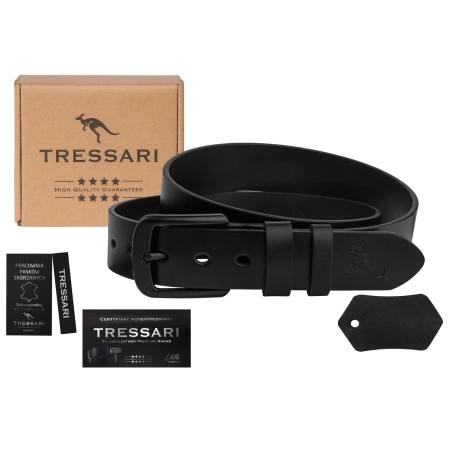 Cureaua barbati TRESSARI din piele pentru pantaloni, 115 cm, piele naturala, 100% neagra