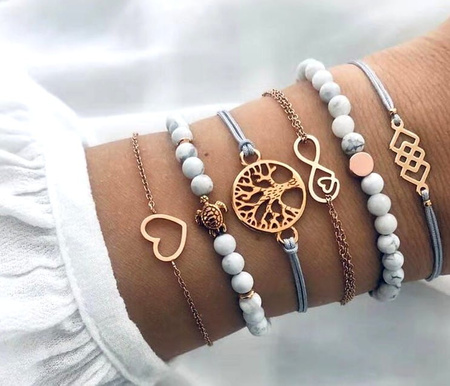 6 brățări cu inimă Infinity arbore broască țestoasă gri auriu