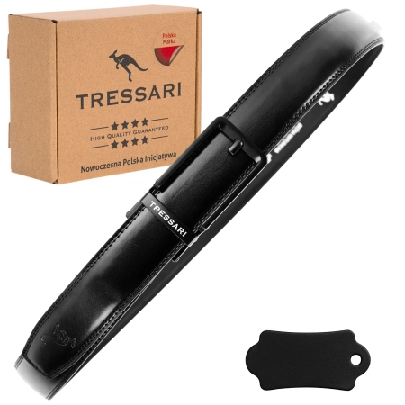 Curea bărbătească din piele naturală TRESSARI 120cm neagră pentru pantaloni