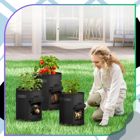 Set saci mare de 3 saci ghiveci pentru plantare legume 35x30 cm