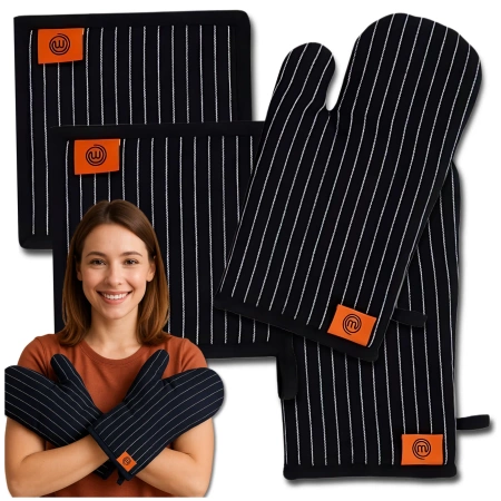 Set dublu manusi de cuptor si suport de oala