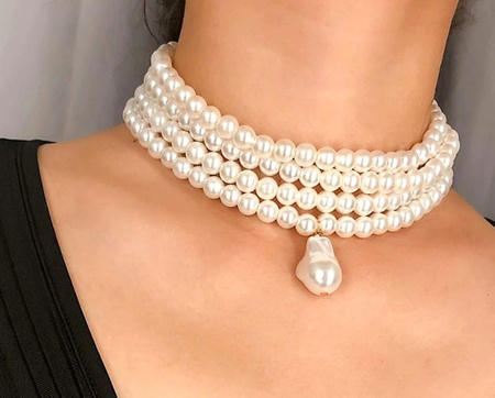 Colier choker de aur de damă cu perle multiple