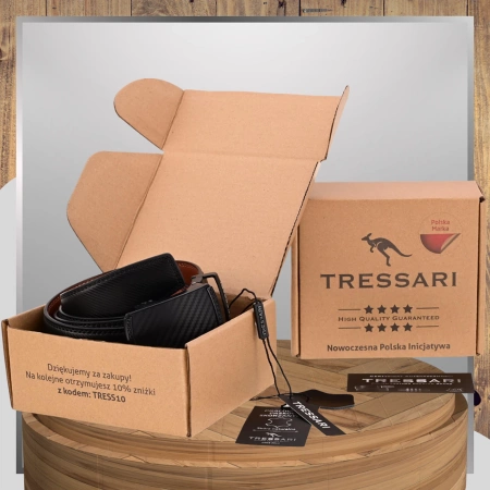 Curea automată din piele pentru bărbați, neagră, 120 cm, TRESSARI