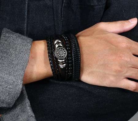 Set brățări punk black rock din piele