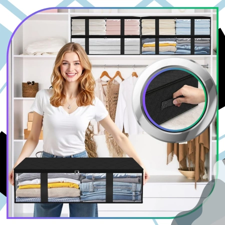 Set de 2 organizatoare pentru dulap pentru lenjerie de pat, haine, geantă, mare, negru, 60x45cm