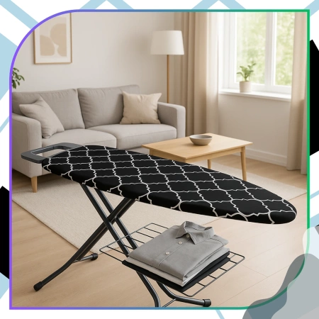 Husă groasă neagră pentru masă de călcat cu modele 120x38 cm