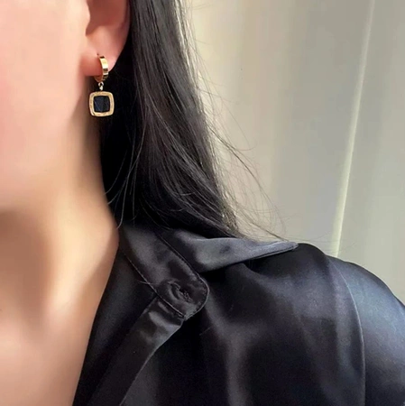 Cercei ceas din aur, otel chirurgical, patrate elegante