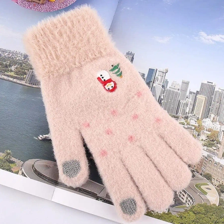 Mănuși calde de iarnă pentru femei, brodate cu model de Crăciun