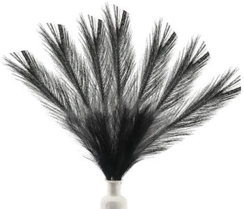 Set decorativ de 7 bucăți de iarbă artificială neagră de pampas