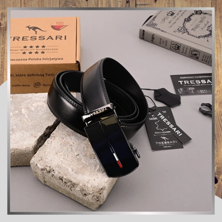 Curea neagră pentru pantaloni TRESSARI pentru bărbați, 120 cm, automată, din piele