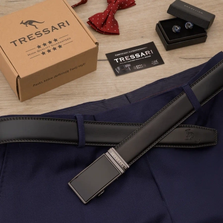 Curea barbati neagra automata, 125 cm, pentru pantaloni, piele naturala TRESSARI