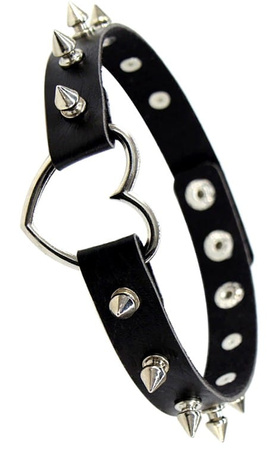 Colier punk, guler din piele, choker, țepi, inimă