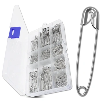 Ace de siguranță, set de 460 buc., ace de siguranță mici, mari, argintii, pentru croitorie