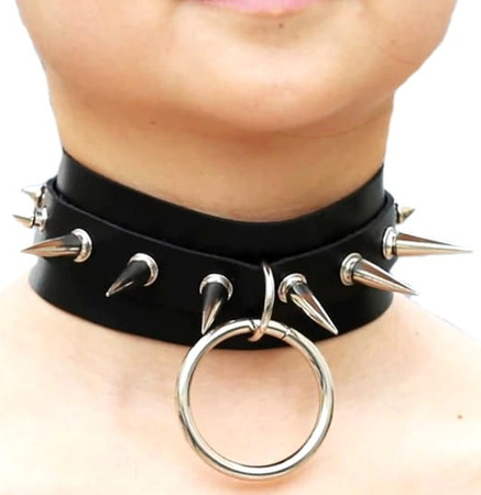 Colier din piele punk choker cu vârfuri întunecate