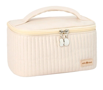 Geanta cosmetica patrata, organizator luminos, elegant din piele ecologica