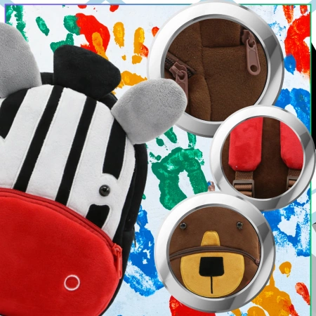 Ghiozdan de pluș pentru copii, pentru preșcolari, cu fermoar ZEBRA