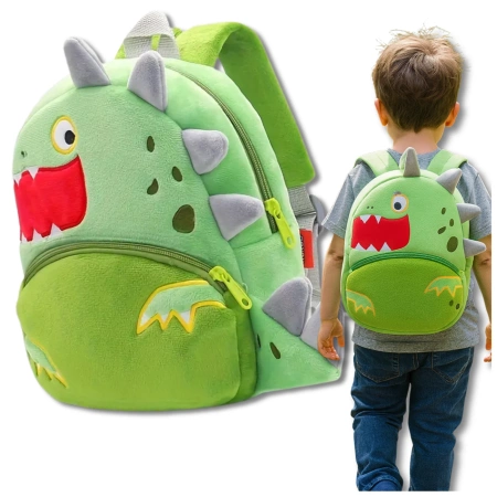 Ghiozdan de pluș pentru copii, pentru preșcolari, cu fermoar, DINOZAUR