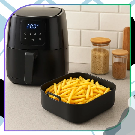 Inserție din silicon pentru friteuză cu aer, tavă de copt reutilizabilă, neagră