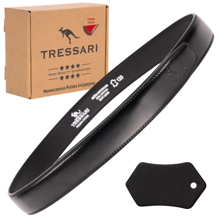 Curea din piele neagră TRESSARI 120cm pentru pantaloni fără cataramă, piele naturală